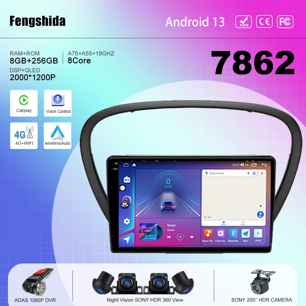 

7862 CPU Android 13 For Peugeot 607 2004 - 2010 Auto Radio Stereo head unit multimedia player navigation No 2din DVD 5G WIFI BT