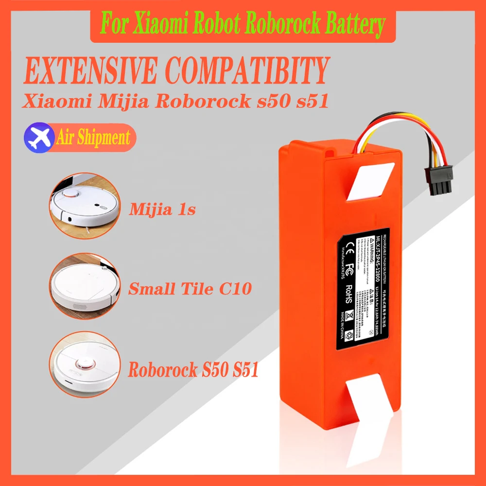Vacuum Cleaner Battery Replacement 14.4V 12800mAh SC Batteries for Xiaomi Roborock S50 S51 S55 T60 E352-00 S502-00 C10 E20 E35