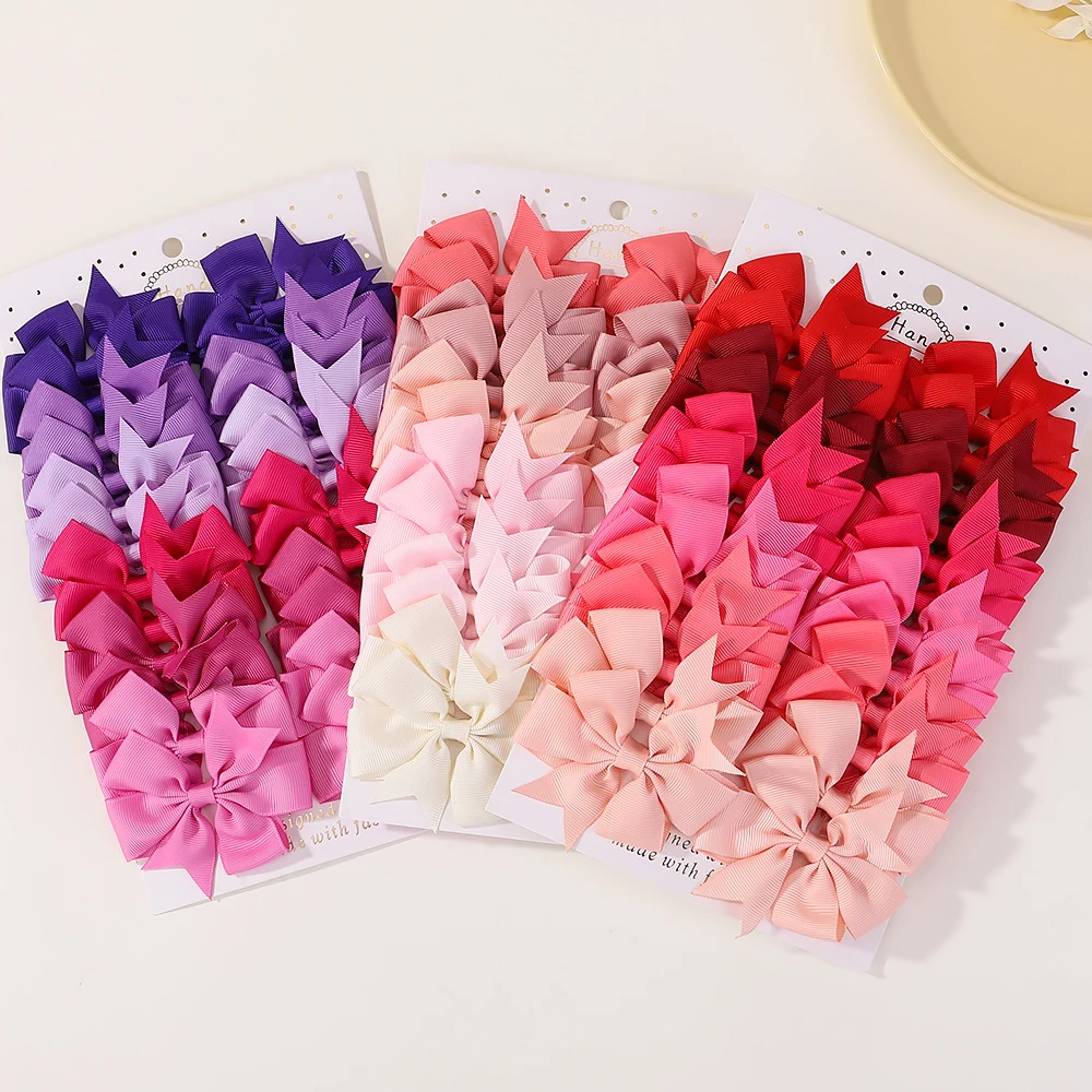 24Pcs/Set Solid Color Hair Bows Clips Barrettes Headwear Colorful Cute Hairpins Boutique Bowknot Headwear  Kids Hair Accessories