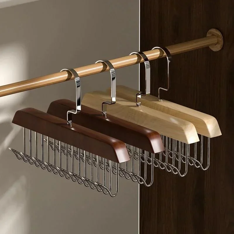 Retro Solid Wood Hanger Hook Storage Bra Tie Hangers Household Belt Storage Rack Durable 8 Hooks Rack Closet Clothes Organizer