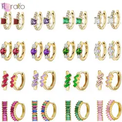 925 Sterling Silver Needle White/Pink/Green/Purple Crystal Round Hoop Earrings for Women Gold Multiple Styles Earrings Jewelry