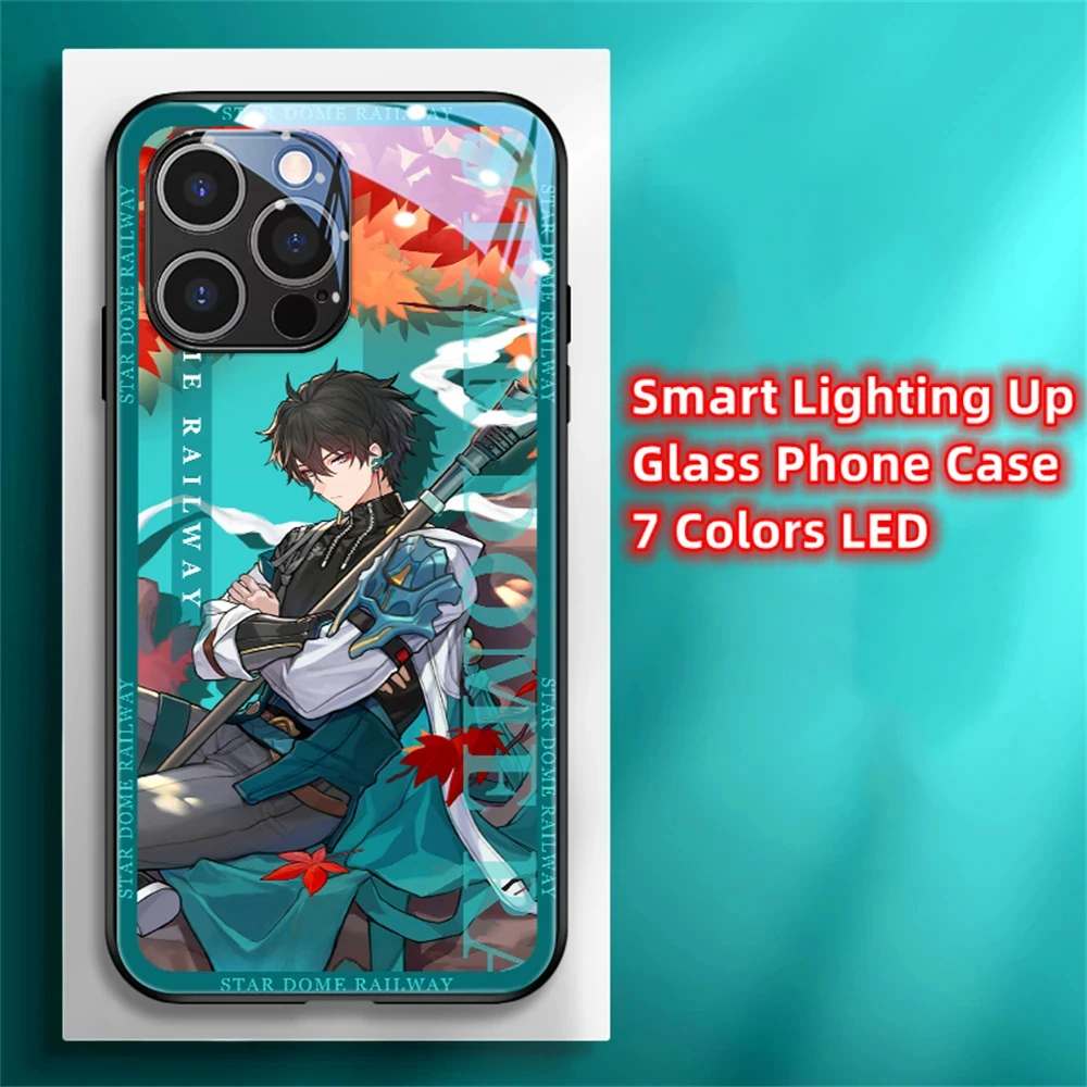 Star Rail Hero Design Led Light Phone Case Call Flash Glitter Cover   For iPhone 15 14 13 12 11 Pro Max XR XS Plus 6 7 8 SE2020
