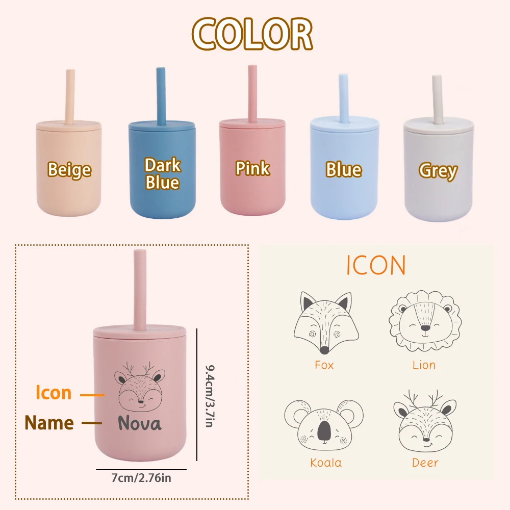 1Pc 맞춤형 실리콘 컵, 용 새겨진 실리콘 컵,  시피 컵, 누출 방지 밀짚 텀블러, 누출 방지 트레이닝 컵
