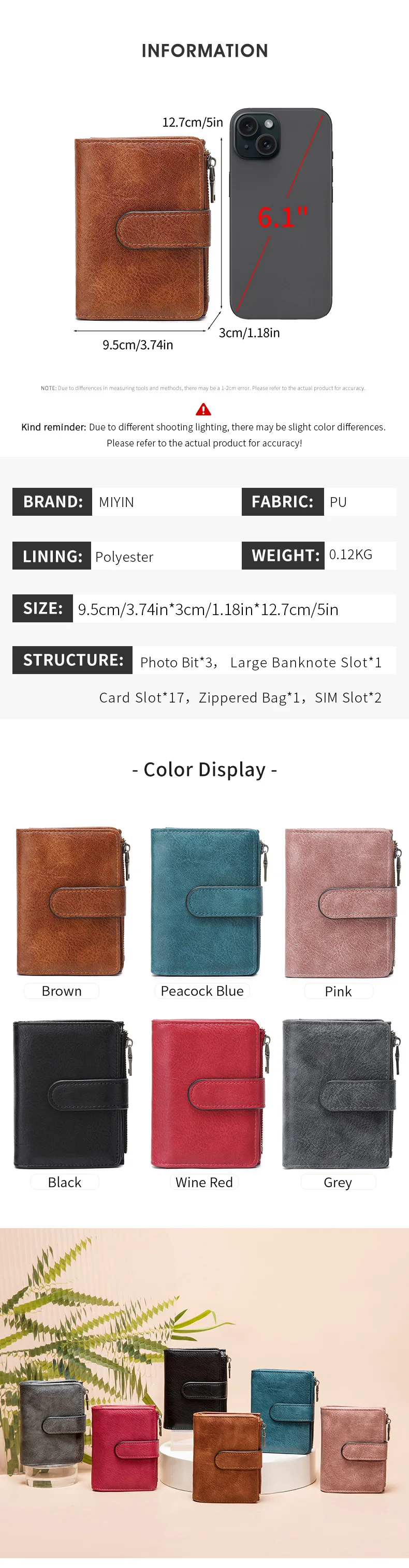 Retro FashionWomen's Wallet RFID Anti-Diebstahl Short Trifold Large Capacity Card Holder Coin Purse ID Card Credit Card HolderWallet – Detail 2