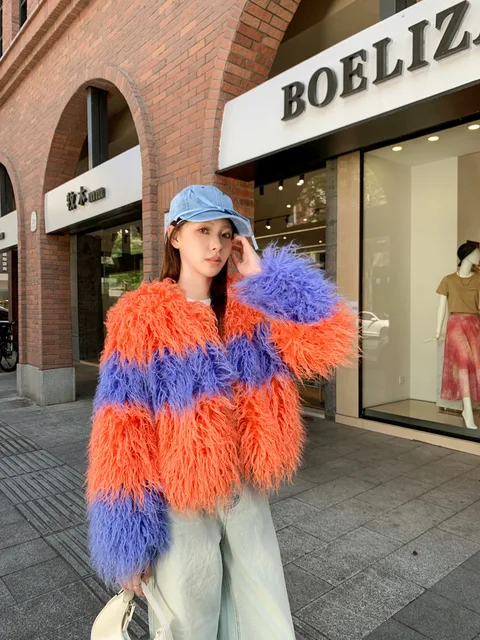 Colourful Block Faux Fur Jacket 31