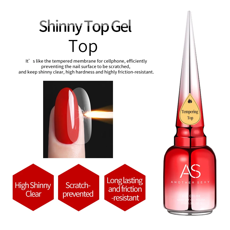 AS 15ml Diamond Top Coat Gel Nail Polish Soak Off UV LED Gel Polish No-Wipe High Shine Tempered Top Coat Gel