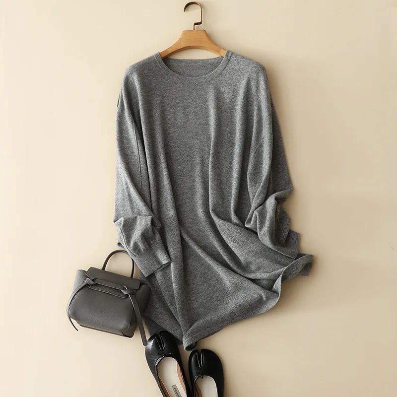 

masigoch autumn winter new slouchy round neck pullover luxury knits 100% cashmere oversized sweater dresses