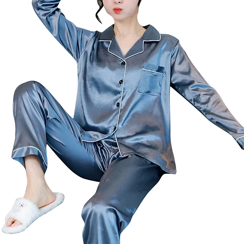 Women's Pajamas Sleepwear Autumn Long Sleeve Mujer Pijamas Sexy Nightwear 2 Pieces Suit Silk Satin Pyjamas Sets Plus Size women pajamas set,women pajama suit
