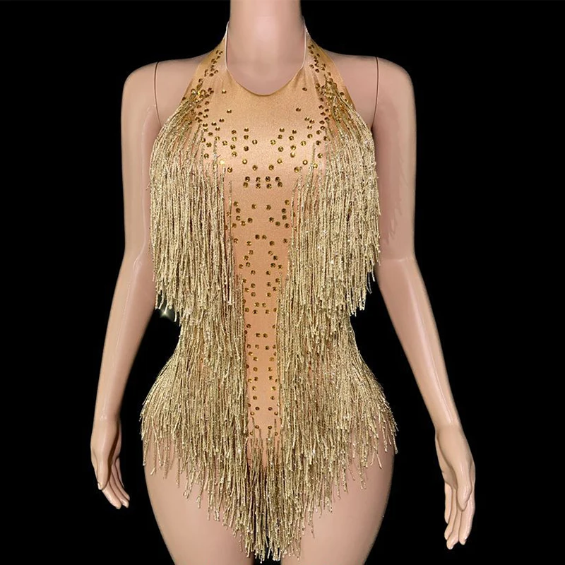 

Crystals Fringes Bodysuit Sparkly Sexy Tassel Leotard Jazz Dance Costume One-piece Stage Wear Dance Performance Show Clothing