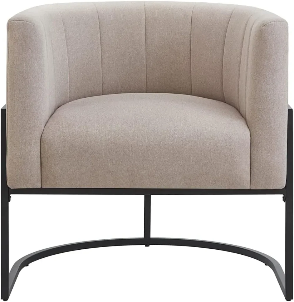 Upholstered Tufted Living Room Chairs Textured Linen Fabric Accent Chairs with Metal Stand, Dining Chair