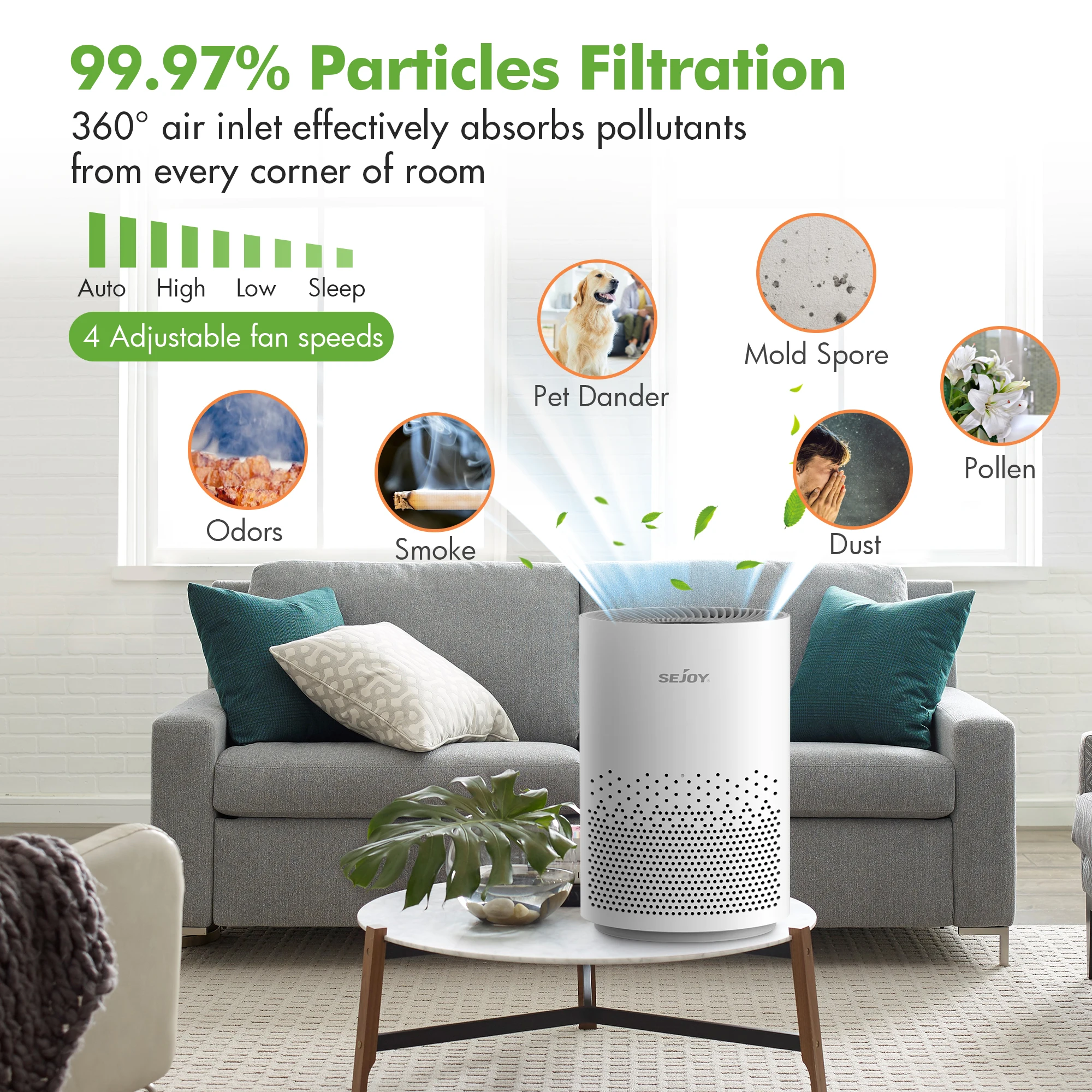 True HEPA Air Purifier Hepa Filter,4 Speeds,Timers Ionizer Cold Plasma 360° Air Inlet 99.9% Removal Rate For Indoor Bedroom 3