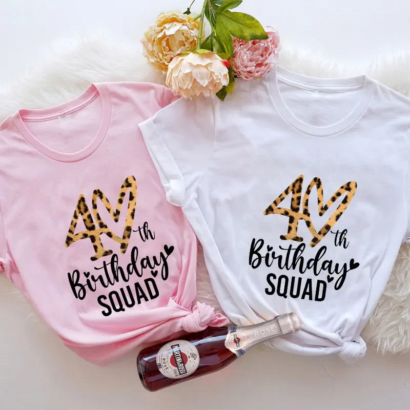 

40th Birthday Squad Print Tshirt Women Leopard Graphic T Shirt Summer Femme Clothing Short Sleeve Tee Harajuku Oversized T-Shirt