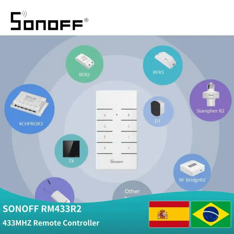 Пульт дистанционного управления SONOFF RM433 R2, 8 клавиш, Радиочастотный пульт дистанционного управления, подходит для RFR2/SlampherR2/iFan03/433 RF Bridge/TX Serise