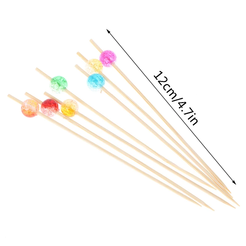 100Pcs Bamboo Fruit Sticks for Decoration Colorful Beads Cocktail Salad Snack Sandwich buffet Toothpicks Fountain Wedding Party