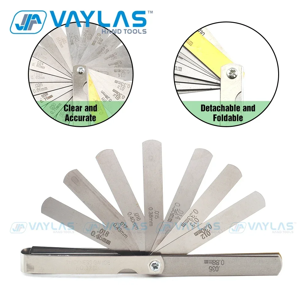 32 Blades Steel Feeler Gauge Set 0.04-0.88mm Dual Marked Metric & Imperial Measuring Tool