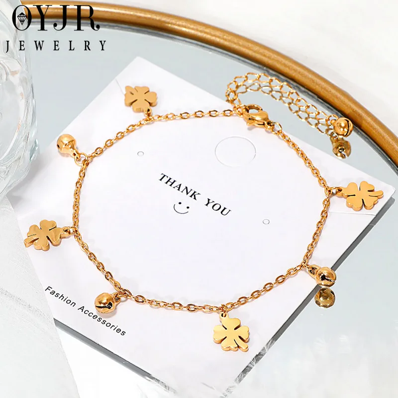 

OYJR Flowers Bell Anklets for Women Titanium Steel Gold Color Foot Bracelets Chain Ladie Boho Jewelry Ankle Bracelet Wholesale