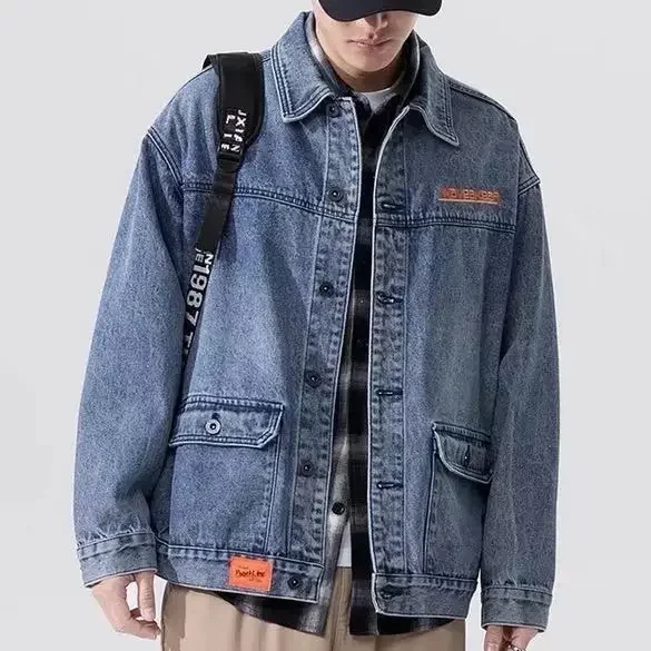 thumbnail image 1 of Chaqueta vaquera gris para hombre, con botones, azul, para otoño, precio económico, estética elegante, Joker, original, Corea, estilo rock bajo, 1 of 5