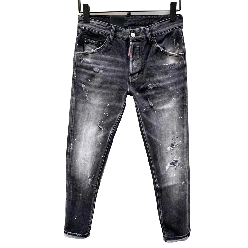 Chareiharper 930  New Tatty Paint Splash men's slim Fit Stick Fabric Stretch jeans Blue Leggings 2