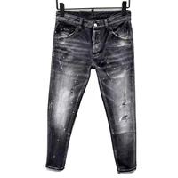 Chareiharper 930  New Tatty Paint Splash men's slim Fit Stick Fabric Stretch jeans Blue Leggings 2