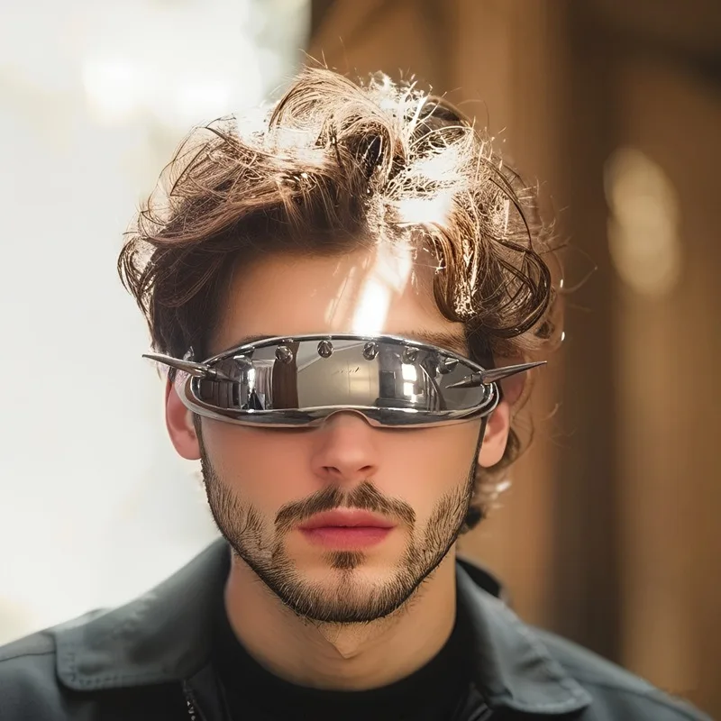 Cyberpunk Rivet Goggles - Retro-Futuristic Steampunk Mask with Interchangeable Lenses for Cosplay & Cycling Fashion (Unisex)