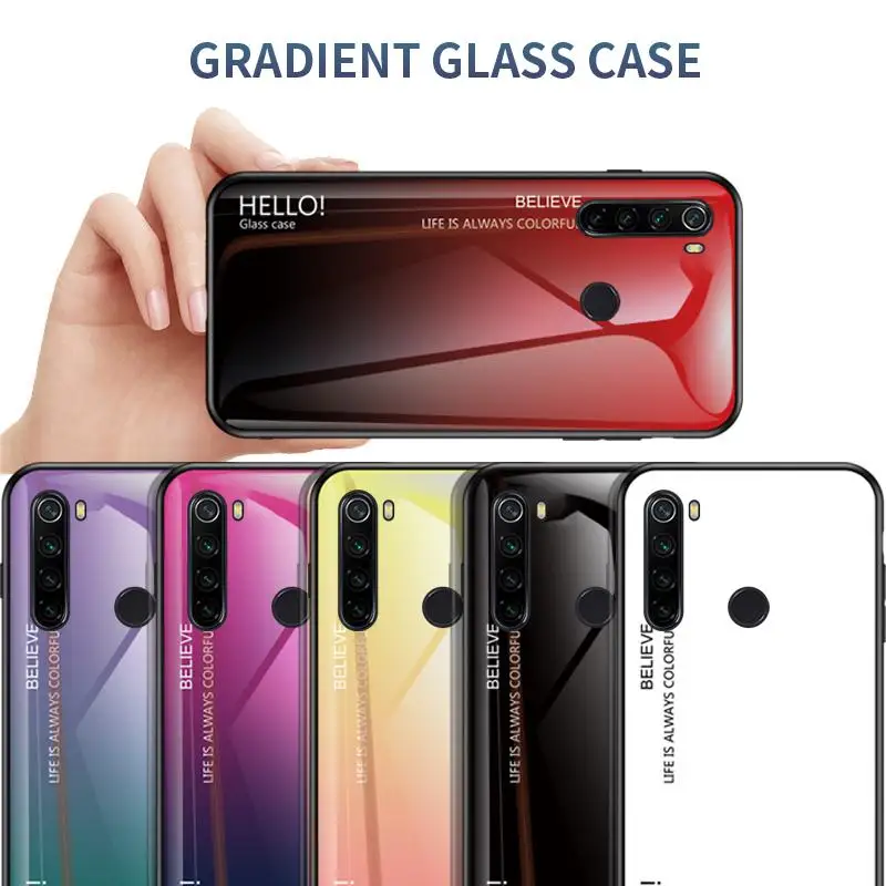 

For Xiaomi Redmi Note 8 Pro Case Gradient Tempered Glass Back Cover Silicone Bumper for Xiaomi Redmi Note 8 Pro Shockproof Cover