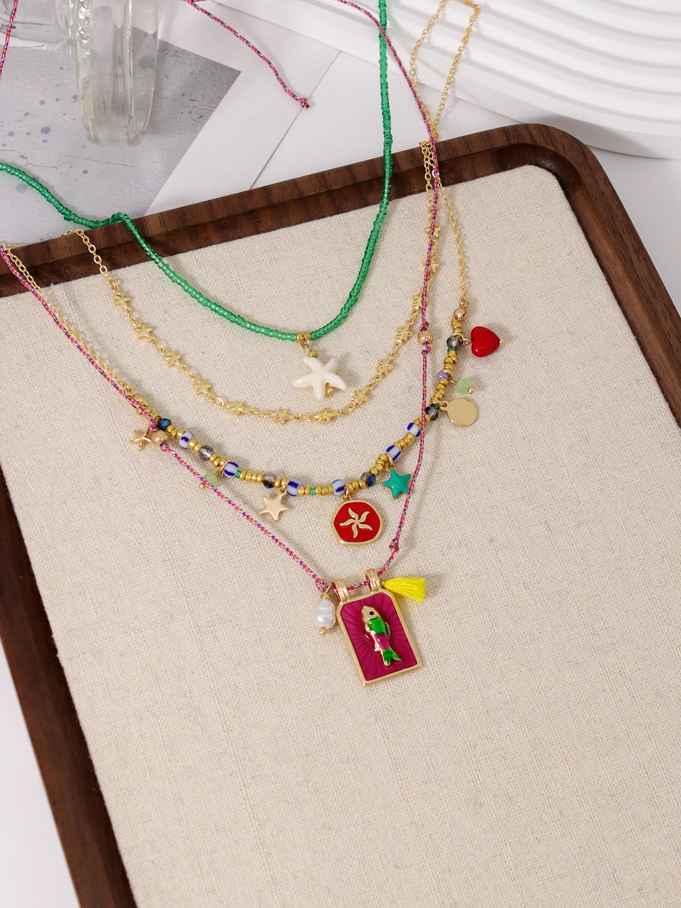 4PCS Bohemian Necklace Womens Long Jewelry for Vacation