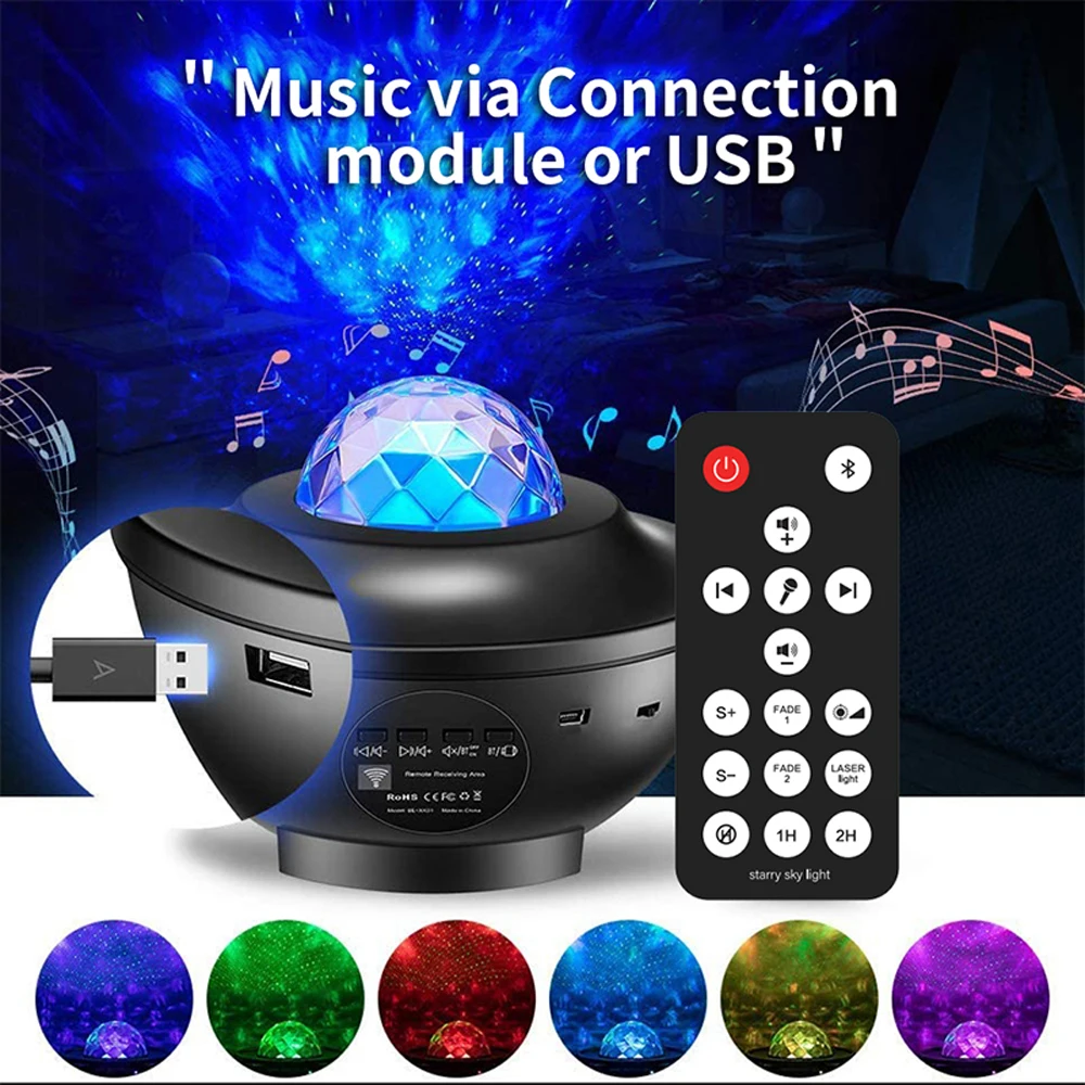 Proiettore di Stelle Galattiche con Bluetooth e Telecomando, Lampada Notturna con Effetto Onde Oceaniche per Camera da Letto e Illuminazione Atmosferica per Feste - immagine 4