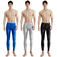AMORESY Men Satin Smooth Running Joggings Breathable Quick Drying Yoga Leggings Sports High Waisted Tights Stretch Fitness Pants 1