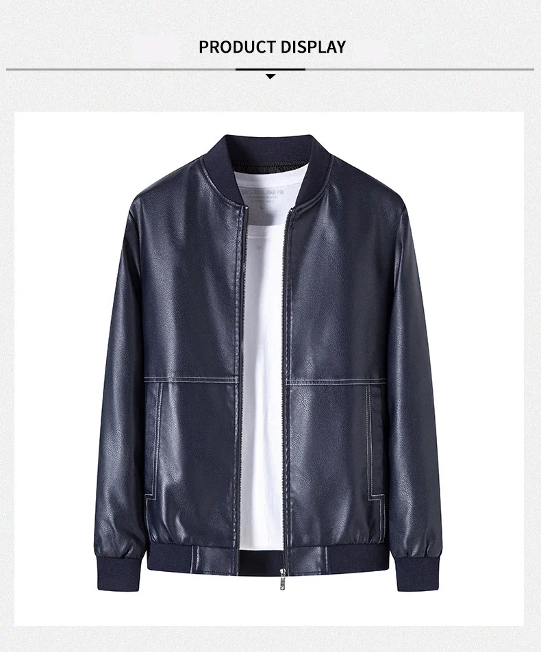 Description Picture 5 of item2023 New Men's Coat Street Wear High Quality Brand Men's Casual Motorcycle Windproof Zipper Stand Neck Artificial Leather Jacket