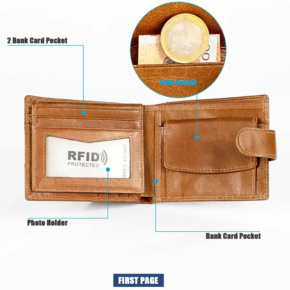 Portafoglio Da Uomo Portafogli In Vera Pelle Per Uomo Portamonete RFID In Pelle Di Mucca Mini Portafoglio Porta Carte Di Credo Portamonete - Foto 11