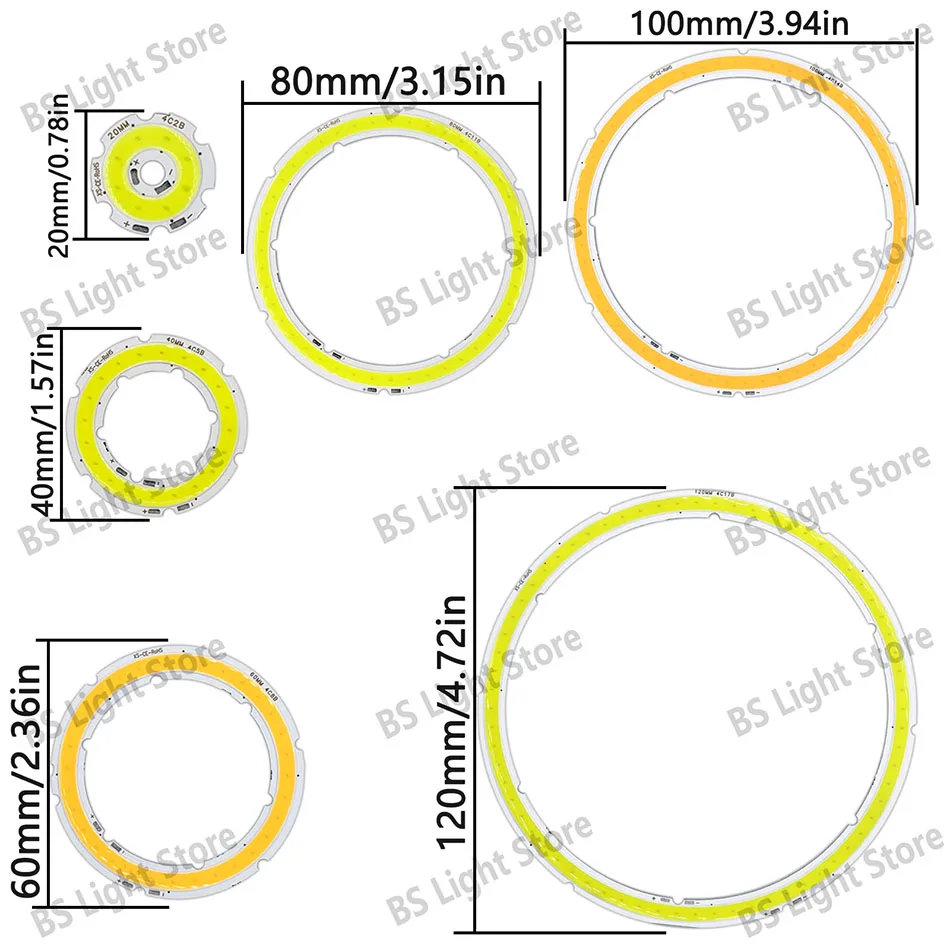 12V 2W 4W 6W 8W 10W 12W Angel Eye LED COB Lichtquelle 20mm 40mm 60mm 80mm 100mm 120mm Zubehör Geeignet DIY Glühbirne Weiß – Detail 2