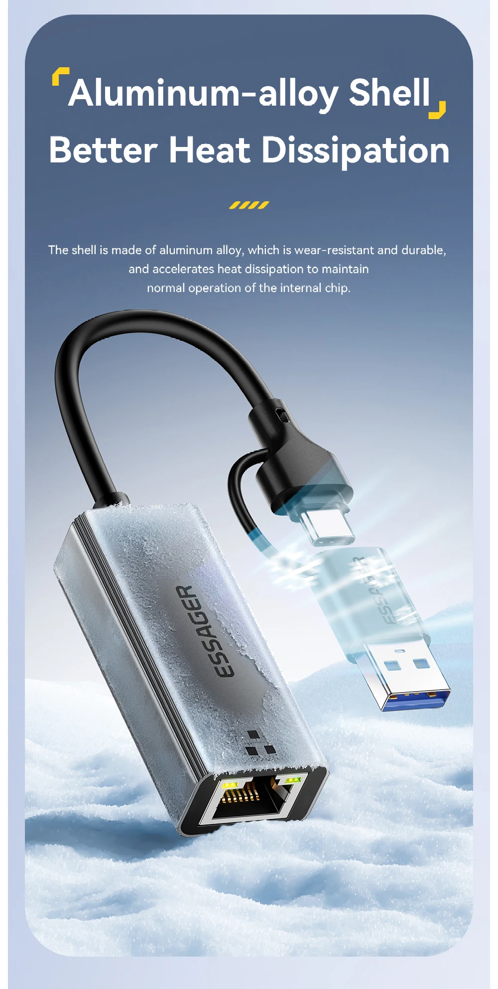 2-in-1 Ethernet Adapter USB-A/Type-C to RJ45 Network Card 1000Mbps Ethernet Giga