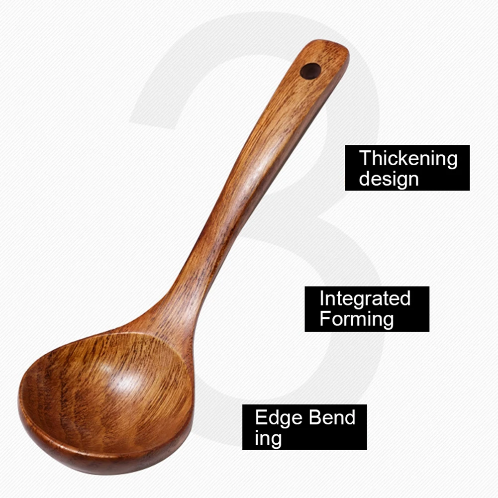 Wooden Soup Spoon Long Handle Dessert Rice Soup Spoon Teaspoon Kitchen Accessories 1PC