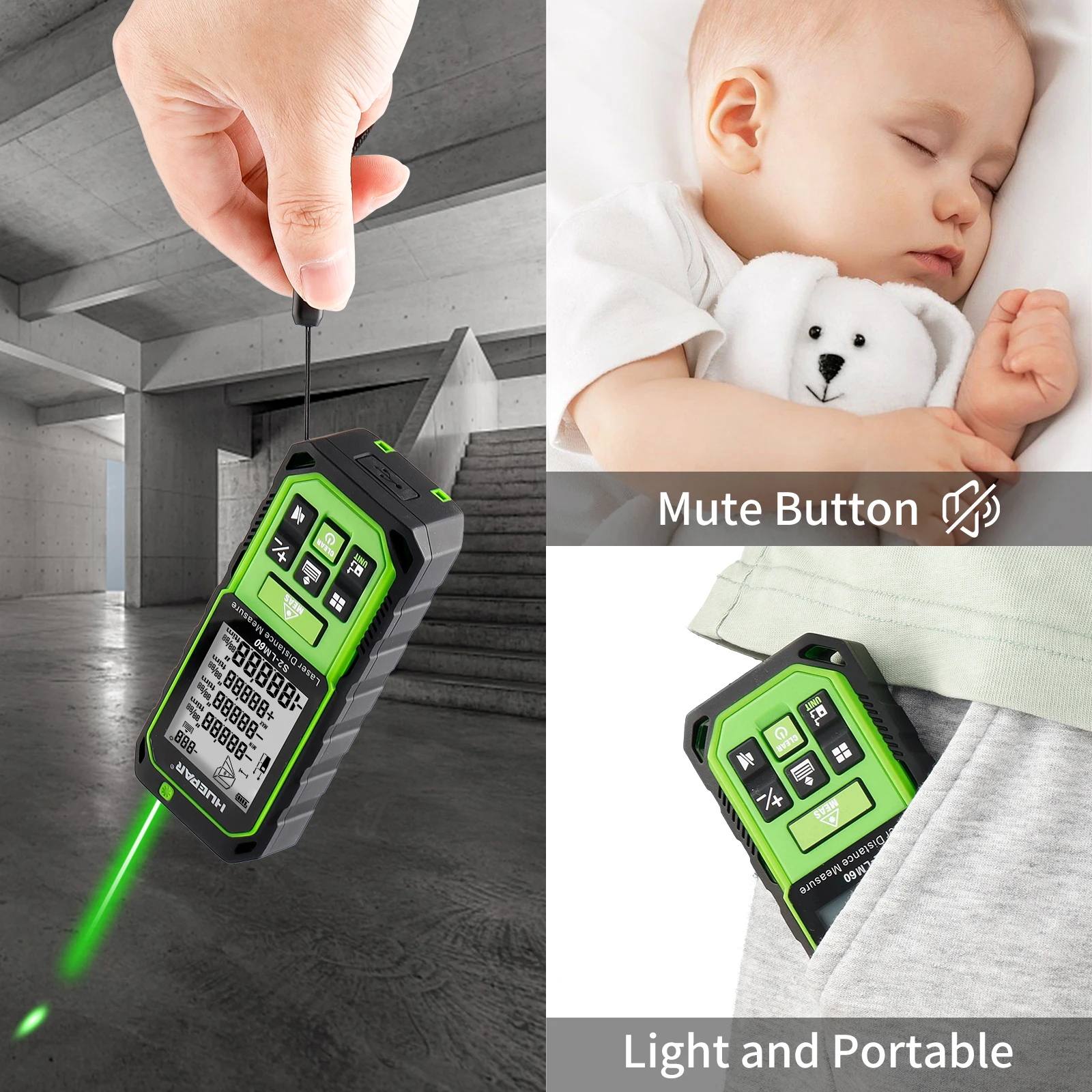 100M Green Beam Laser RangeFinder Distance Measure Rechargeable Measurement Tool