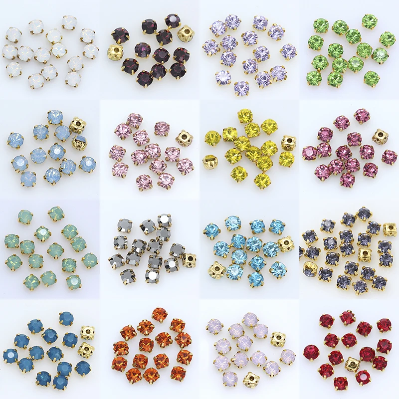 100Pcs 4MM All Colors Gold Claws Sew On Round Rhinestones For Needlework DIY Glass Crystals Stones Clothes Wedding Dress Crafts