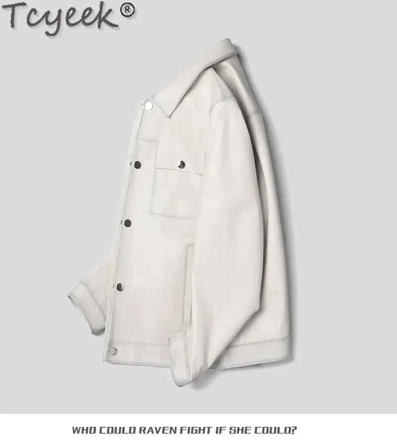 Description Picture 6 of item2024 Tcyeek Natural Leather Jacket Men Spring Autumn New Real Sheepskin Coats for Man Fashion Mens Jackets White Short Style