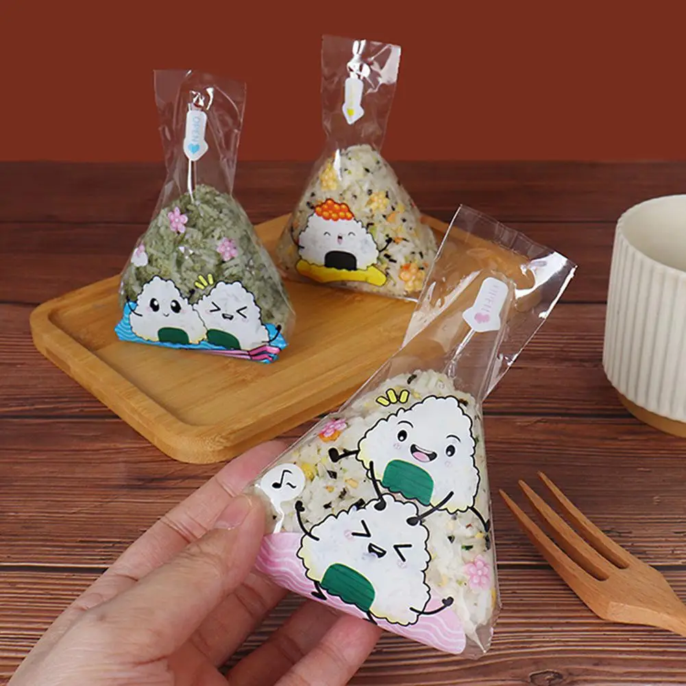 100PCS Cute Cartoon Triangle Rice Ball Packing Bag Seaweed Sushi Mould Bag Sushi Bento Seaweed Rice Ball Accessories