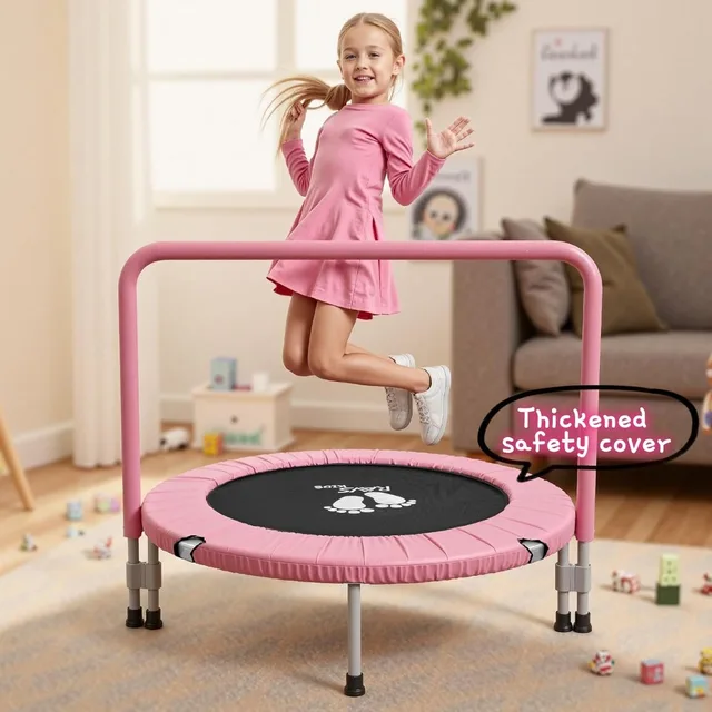 36" Toddler Trampoline for Kids Ages 1-6 with Safety Pad, Adjustable Handle, Easy Fold, Indoor/Garden Fun & Exercise