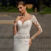 Lady Mermaid Wedding Dresses for Bride Customized Long Sleeevs Scoop Sequined Applique Sweep Train Back Buttons Bridal Gown 3