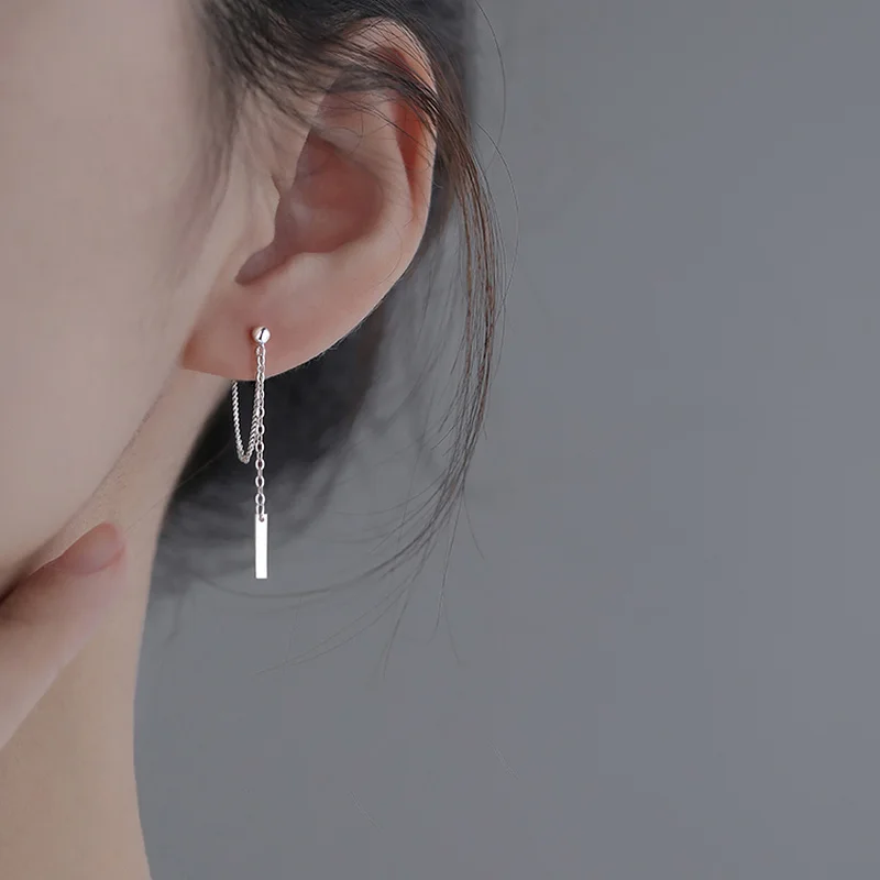Punk Style Rear Hanging Long Chain Earring Chain Stick Pendant Earring for Women chain ear clips,pendant earrings,long earrings,dangle earrings