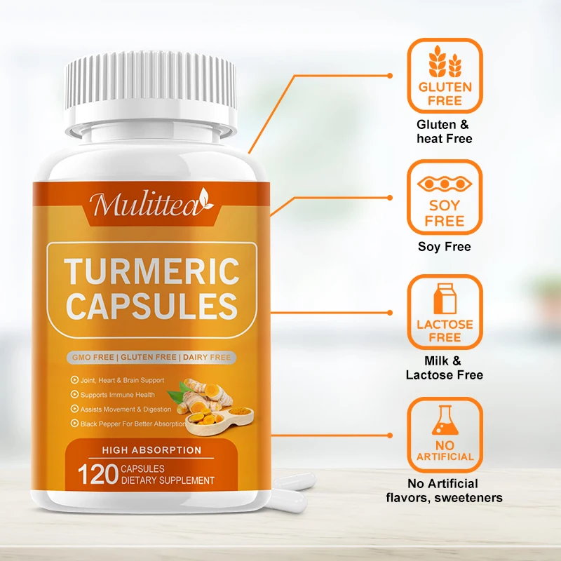 Mulittea Coenzyme Turmeric with Piperine Capusles-Enhanced Bioavailability for Joint Knee Support Helps Inflammatory Response