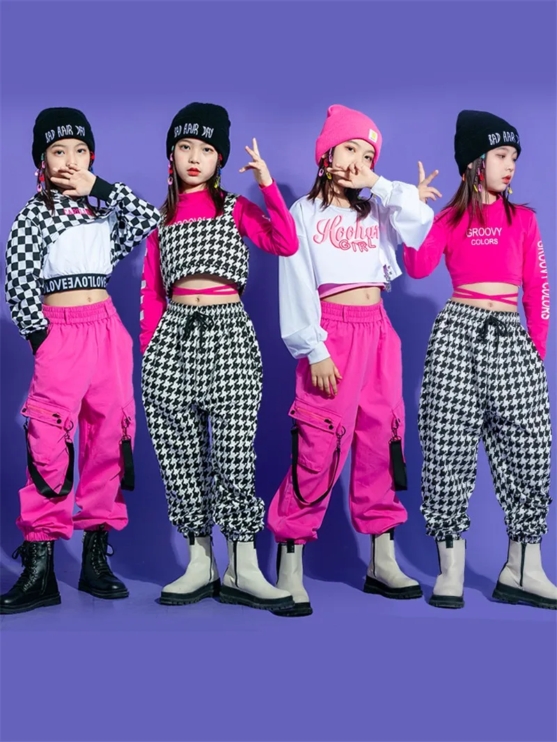 

2022 New Jazz Dancer Outfit Women Hip Hop Dancewear Cheerleader Unidorm Stage Costume Pink Cargo Pants Crop Tops Dj Ds Clubwear