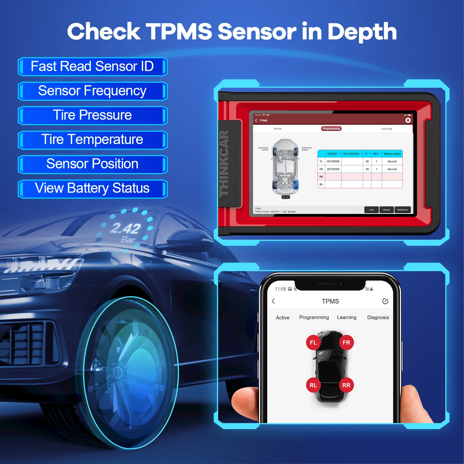 THINKCAR THINKTPMS G2 TPMS ڵ Ÿ̾ з   ڵ TPMS  Ȱ α׷ н ˻ ڵ ׼