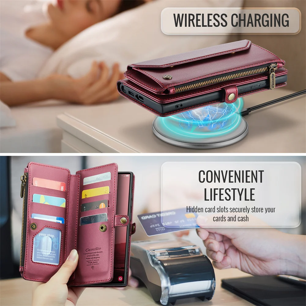Retro Leather Wallet Phone Case with Magnetic Closure and Trifold Holder