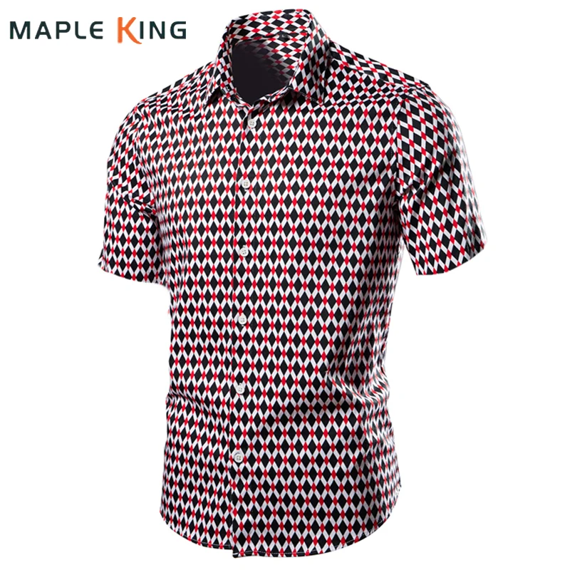 

Diamond Plaid Shirts for Men Chemises Tops 6XL Vinatge Short Sleeve Dresses Camisa Casual Hombre Mens Hawaiian Shirt Streetwear