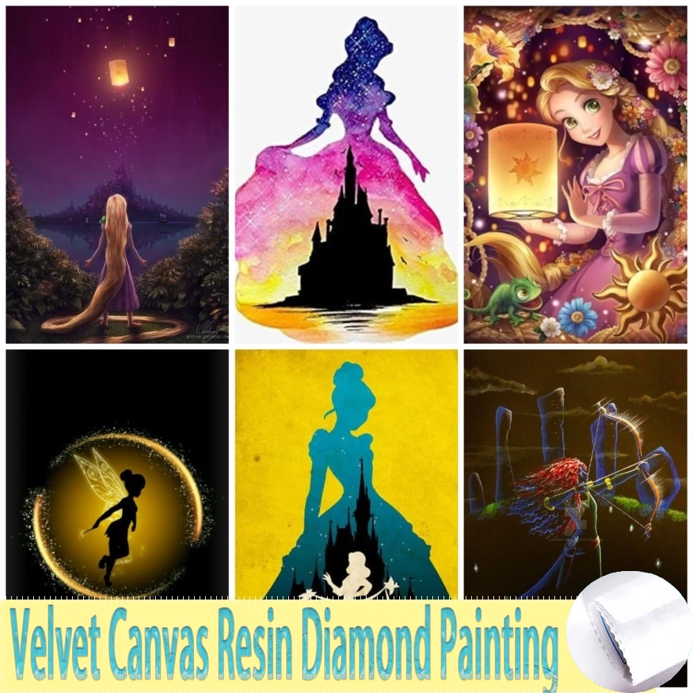 디즈니 공주 벨벳 캔버스 송진 다이아몬드 페인팅 만화 소녀 5d DIY 모자이크 수제 자수 세트, 크로스 스티치 홈 데코 