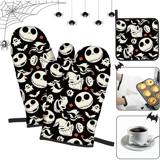 Halloween Haunt Square Pot Holder Set Heat Resistant Hot Pads Oven