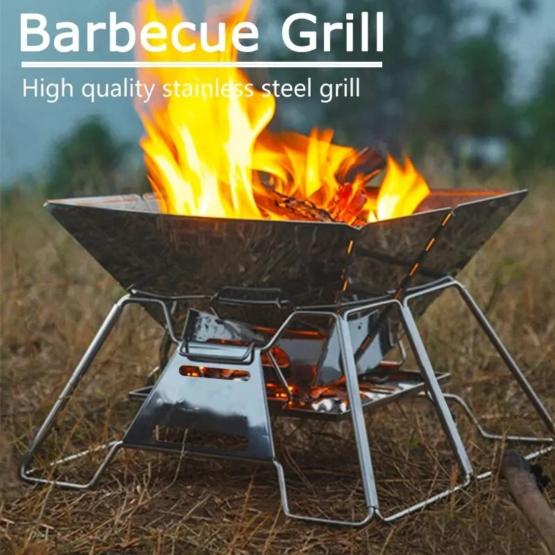 FoldingGrillFirePitOutdoorTableCampingStoveStainlessSteel