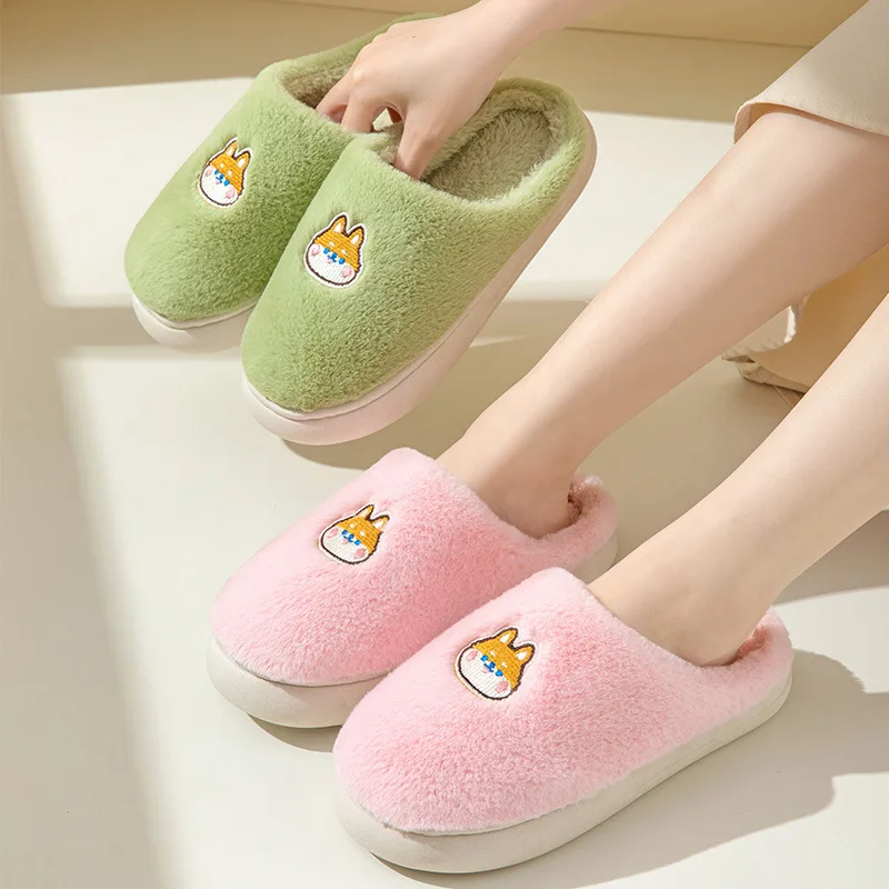 

Winter Thicken Warm Plush Home Slippers Women Thick Sole Solid Color Indoor Couple Cotton Shoes Soft Comfy Fuzzy Slippers Woman