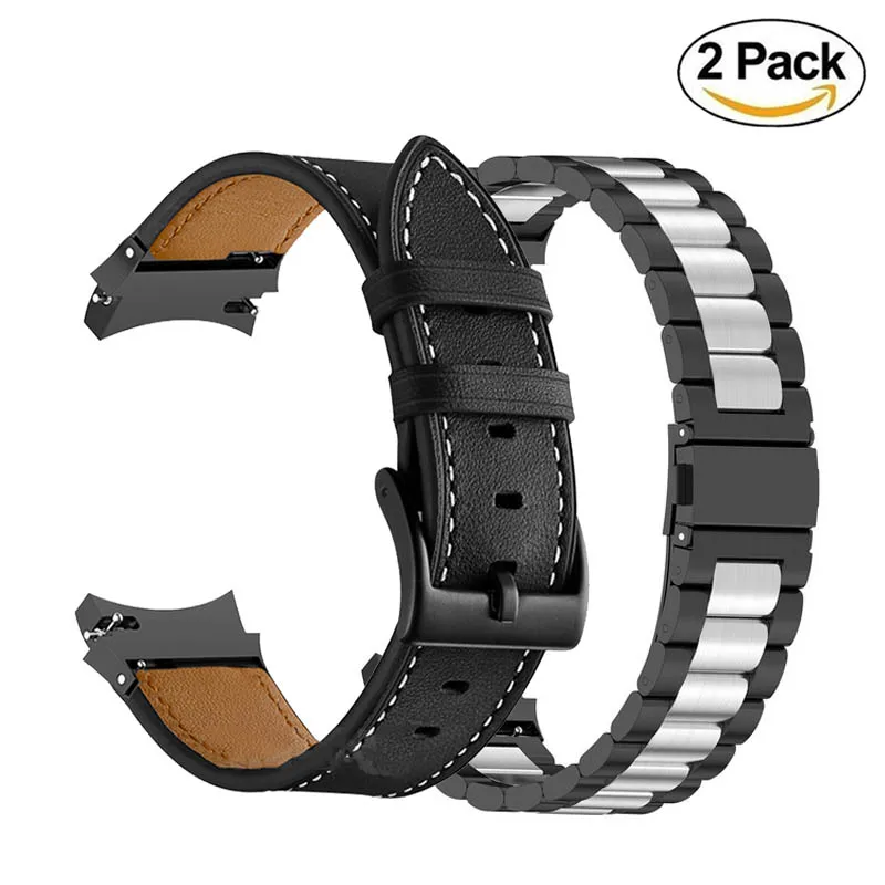 No Gaps Stainless Steel Strap For Samsung Galaxy Watch 6 5 4 40 44mm 5Pro 45mm/4 6 Classic 46mm 42mm 43 47mm Leather Wristband